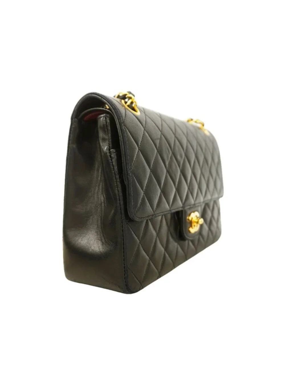 Chanel Shoulder Bag Quilted Lambskin Black Gold